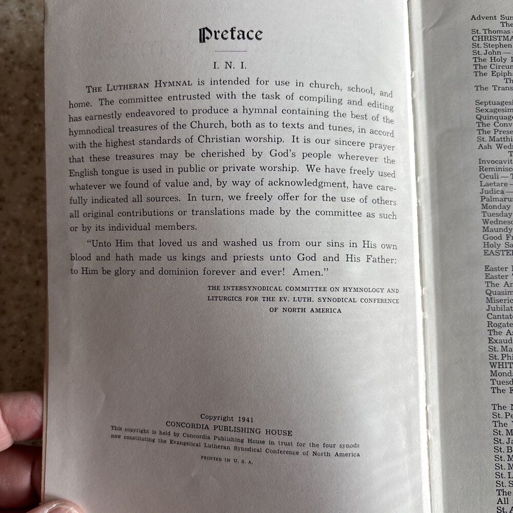 VINTAGE- The Lutheran Hymnal 1941 Concordia Publishing Red Hard Cover - Picture 9 of 9